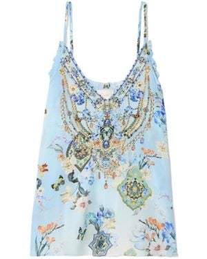 CAMILLA Printed Spaghetti Strap Tank Top - Blue