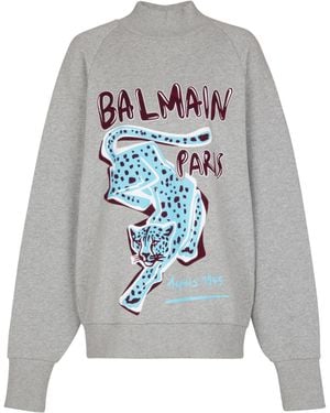 Balmain Printed Fleece Sweatshirt - Gray