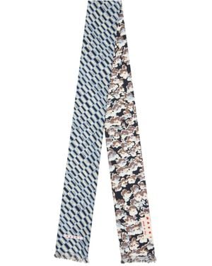 Marni Silk Scarf With Contrast Prints - White
