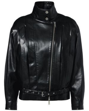 Self-Portrait Pleated Belted Biker Jacket - Black