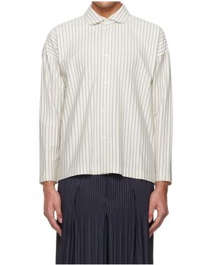 Homme Plissé Issey Miyake Striped Long-Sleeved Shirt - White