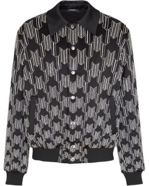 Balmain Satin Bomber Jacket With Crystal Embroidery - Grey