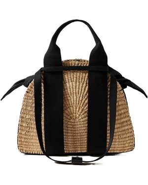 Muuñ Mini Canvas-Trimmed Woven Straw Tote - Black