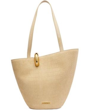Jacquemus Le Bambola Croc-Effect Suede Tote Bag - White