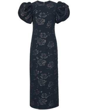ROTATE BIRGER CHRISTENSEN Floral Patterned Puff Sleeved Long Dress - Blue