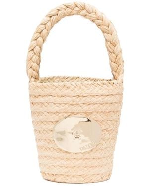 Patou Iconic Logo-Engraved Woven Bucket Bag - White