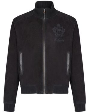 Balmain Suede University Emblem Jacket - Black