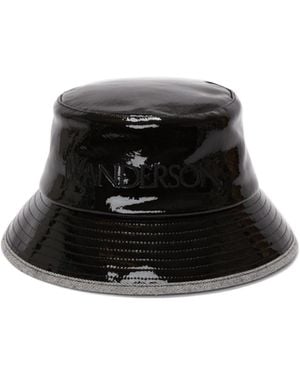 JW Anderson Jw Anderson Logo Embroidered Coated Denim Bucket Hat - Black