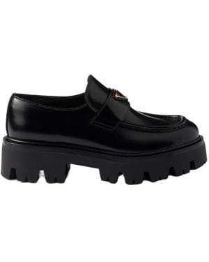 Prada Brushed Leather Loafers - Black