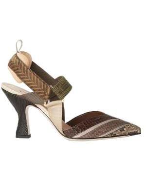 Fendi High-Heeled Mesh And Ayers Leather Slingbacks - Metallic