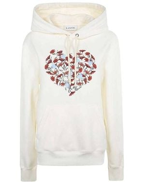 Lanvin Floral-Print Drawstring Hoodie - White