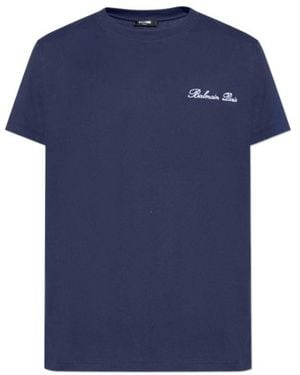 Balmain Embroidered Signature T-Shirt - Blue