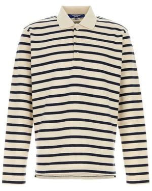 Junya Watanabe Striped Long Sleeve Polo Shirt - White