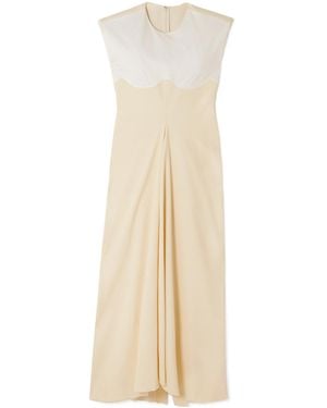 Carven Two-Tone Pleated Cotton-Blend Twill Maxi Dress - Natural