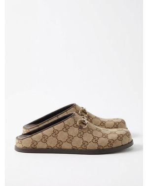 Gucci Horsebit Monogrammed Mules - Brown