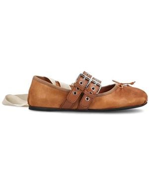 Miu Miu Nappa And Calf Leather Ballerinas - Brown