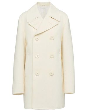 Prada Double-Breasted Long-Sleeved Coat - White