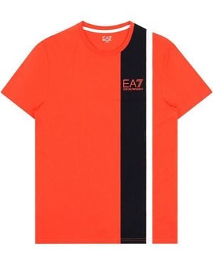 EA7 Logo Printed T-Shirt With Round Neck - Orange