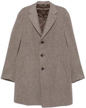 Canali Single-Breasted Notched-Lapels Wool Coat - Brown