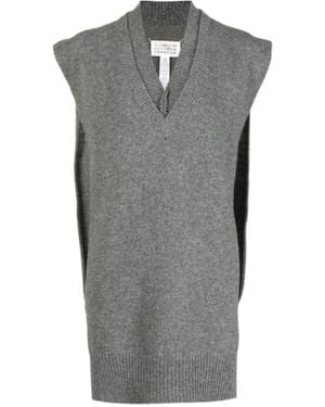 Maison Margiela V-Neck Sleeveless Rib-Knitted Jumper - Grey