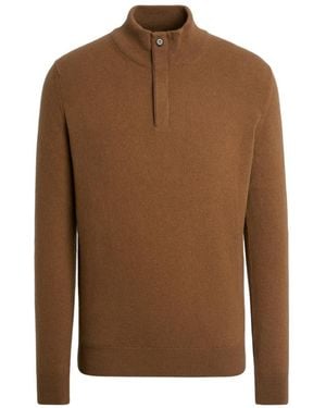 ZEGNA Oasi Zipper Small Turtleneck Jumper - Brown