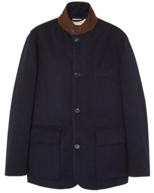 Loro Piana Suede-Collar Cashmere Jacket - Blue