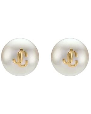 Jimmy Choo Logo Detailed Pearl Stud - White