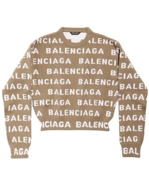 Balenciaga Logo Intarsia Knit Crewneck Jumper - Natural