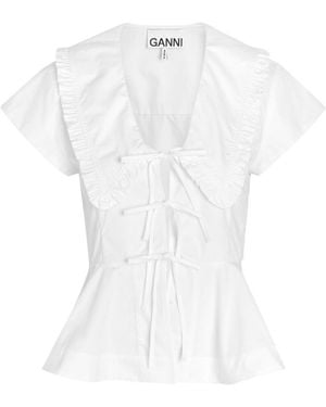 Ganni Peplum Cotton-Poplin Blouse - White