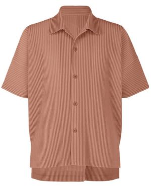Homme Plissé Issey Miyake Homme Plissé Issey Miyake Short Sleeved Pleated Buttoned Shirt - Brown