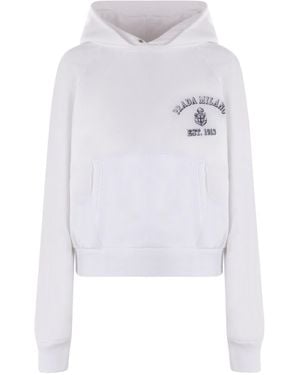 Prada Logo Printed Long-Sleeved Hoodie - White