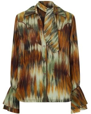 Johanna Ortiz Cabalgando Scarf-Detailed Silk Crepe De Chine Shirt - Green