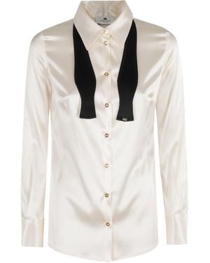 Elisabetta Franchi Bow Tie Satin Blouse - White