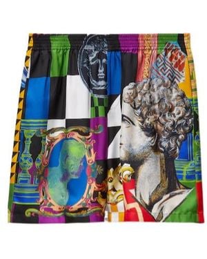 Versace Printed Silk Twill Shorts - Blue