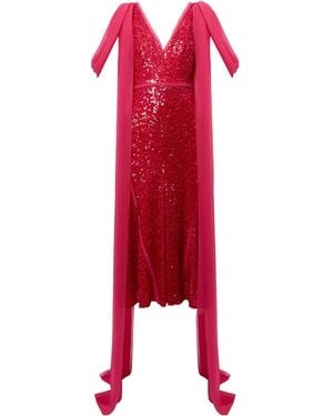 Erdem Drape-Shoulder Sequinned Midi Dress - Red