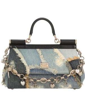 Dolce & Gabbana Medium Patchwork Denim Sicily Handbag - Metallic