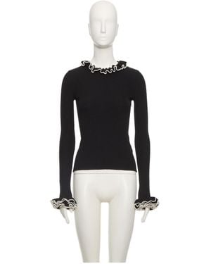 Valentino Ruffled Ribbed-Knit Top - Black