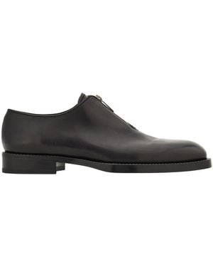 Ferragamo Derby Shoe With Zip Detail - Black