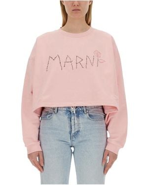 Marni Logo Detailed Cropped Sweatshirt - Pink