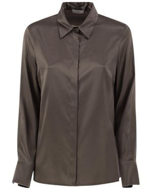 Peserico Bead-Trim Long Sleeve Shirt - Brown