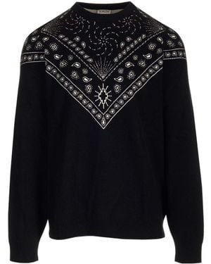 Marcelo Burlon County Of Milan Bandana-Printed Knitted Jumper - Black
