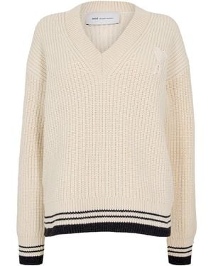 Ami Paris V-Neck Knit Sweater - White