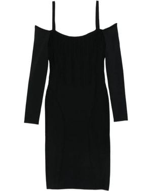 Mugler Off-The-Shoulder Long-Sleeved Midi Dress - Black