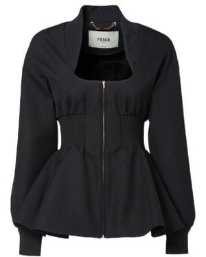 Fendi Peplum Hem Square-Neck Jacket - Black