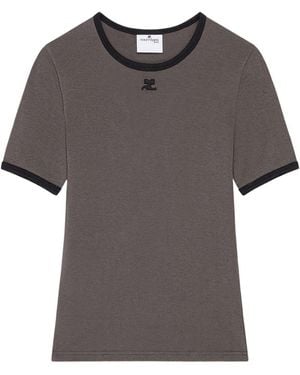 Courreges Cotton T-Shirt With Contrasting Trim - Gray