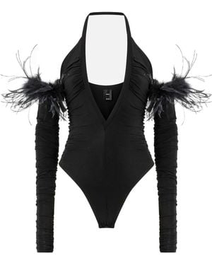 Pinko Feather Derailed Bodysuit - Black