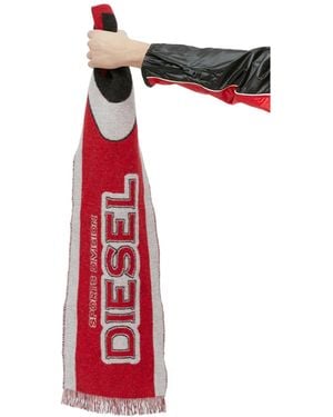 DIESEL S-Hamid Pattern Jacqaurd Fringed-Edge Scarf - Red