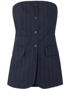 Frankie Shop Sunny Strapless Striped Twill Vest - Blue