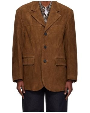 DUNST Single-Breasted Suede Jacket - Brown