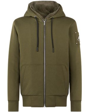 Moose Knuckles Logo Plaque Zipped Drawstring Hoodie - Green